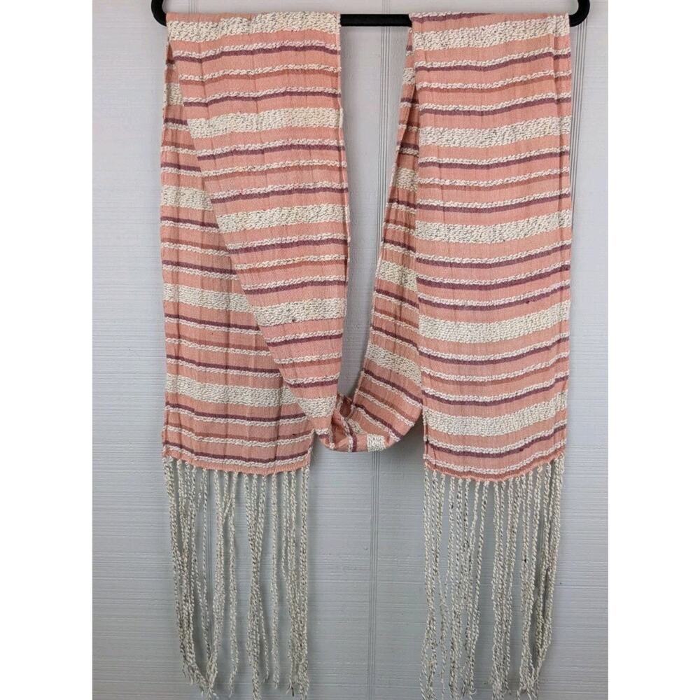Free People Womens Scarf Fringe Sriped Lightweight Boho Festival Embroidered